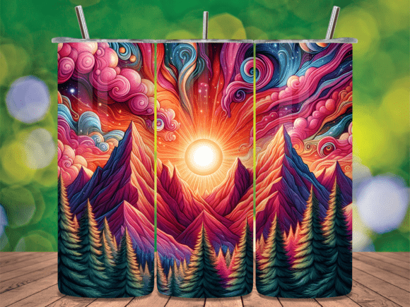 Abstract Mountain Sunset Tumbler Wrap: A Versatile Graphic Design Asset for Local Businesses