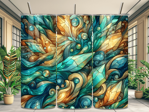 Abstract Teal Crystal Tumbler Wrap: A Polished Design Asset for Creative Projects