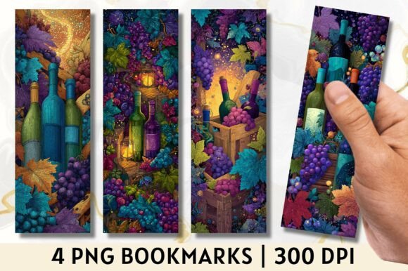 Artistic Wine Bottle Grapes Bookmark PNG for Crafts and Creative Websites