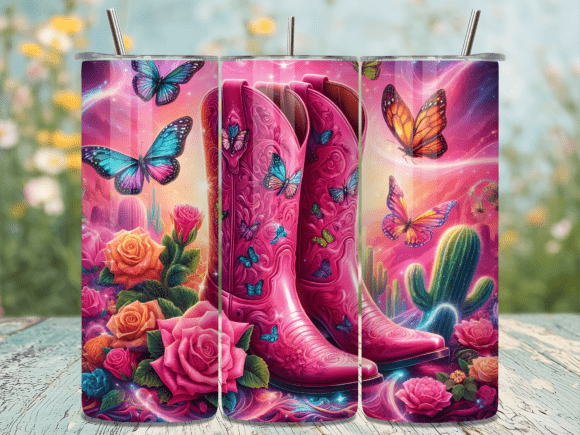Butterfly Floral Boot Valentine Tumbler: A Stylish Graphic Design Asset for Content Creators