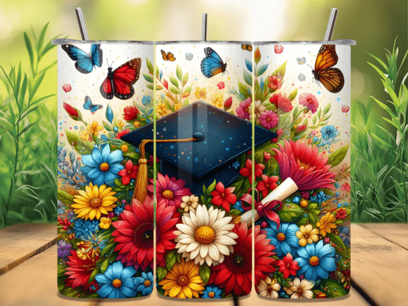 Butterfly Graduation Floral Cap Tumbler Wraps: A Fresh Design Asset for Content Creators