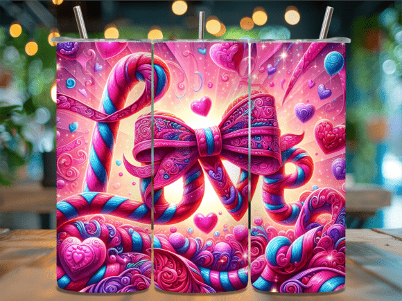 Candy Love Hearts Pink Valentine Tumbler Wrap for Branding