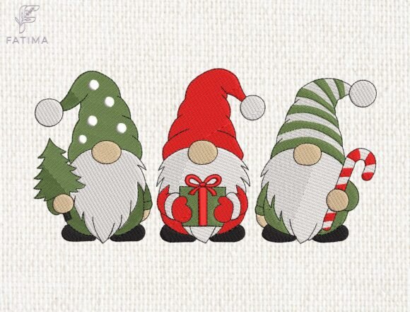 Christmas Gnomes Trio Embroidery Design: A Festive Visual Asset for Content Creators