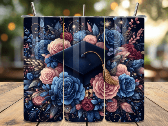Classy Navy Floral Grad Cap Tumbler Wrap Review