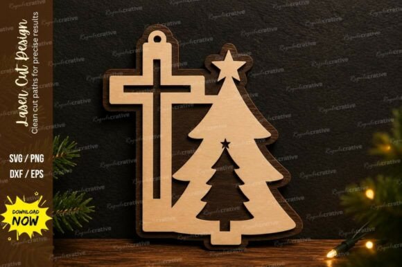 Cross Christmas Tree Laser Cut SVG for Wall Decor