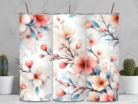 Elegant Cherry Blossom Floral Tumbler Wraps: A Versatile Design Asset for Content Creators