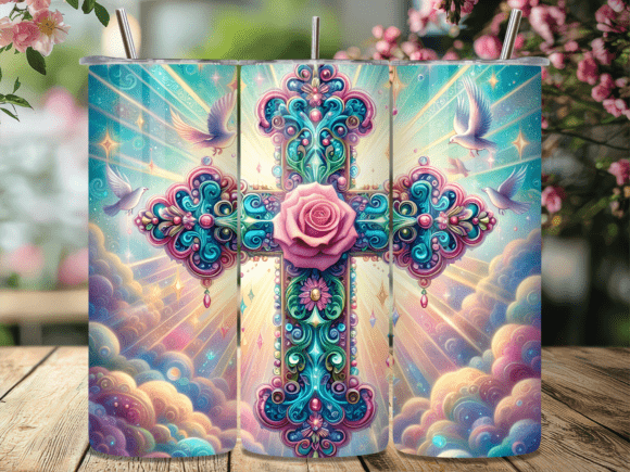 Floral Rose Ornamental Cross Tumbler Wraps: A Brand Designer’s Perspective