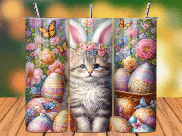 Fluffy Cat Bunny Ears Easter Tumbler Wrap: A Playful Design Asset for Spring Campaigns