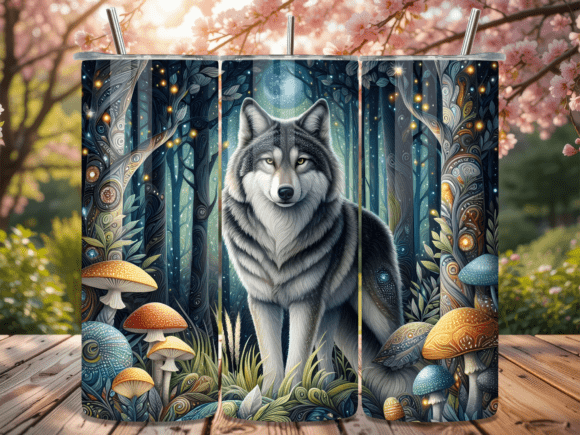 Forest Wolf and Mushroom Tumbler Wrap for Brand Identity
