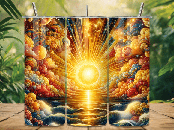 Golden Ocean Sunrise Tumbler Wrap: A Stunning Graphic for Crafters