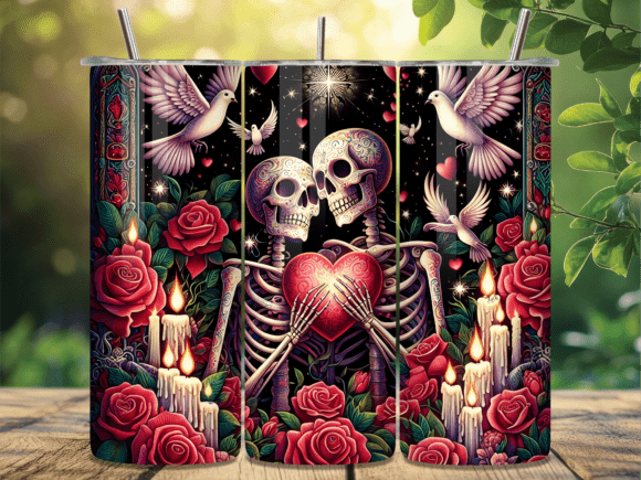 Gothic Skeleton Lover Rose Tumbler Wrap: A Bold Design Asset for Darkly Romantic Projects