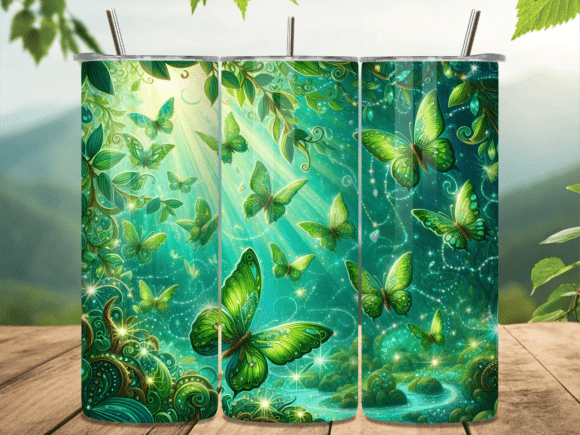 Green Magic Forest Butterfly Tumbler PNG: A Delicate Design for Real Projects