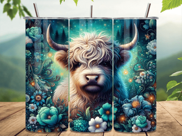 Highland Cow Teal Floral Tumbler Wrap Review for Branding Campaigns