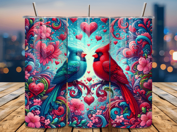 Love Bird Floral Heart Tumbler Wraps for Content Creators