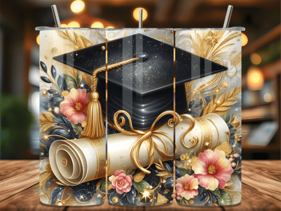 Luxury Gold Graduation Scroll Tumbler Wraps for Polished Content Design