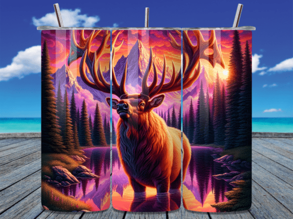 Majestic Elk Sunset Forest Tumbler Wrap for Editorial & Web Design