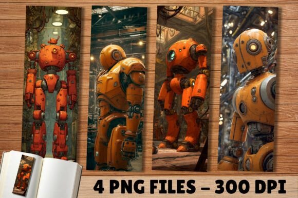 Orange Mech Warrior Workshop Bookmark for Crafts: A Stylish Graphic Design Asset