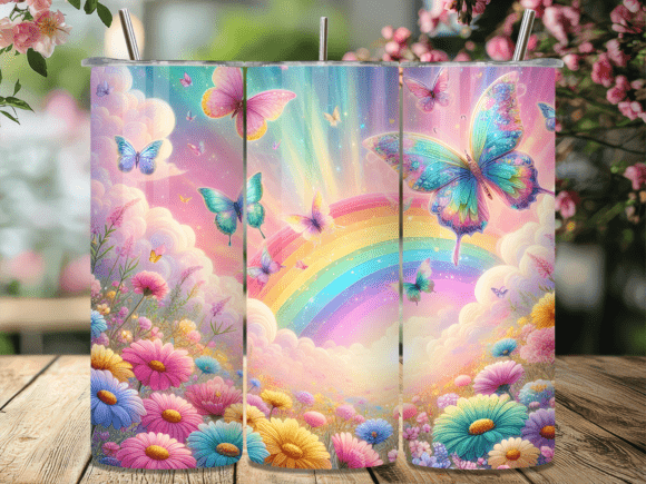 Pastel Rainbow Butterfly Tumbler Wraps: A Delightful Design Asset for Creative Projects