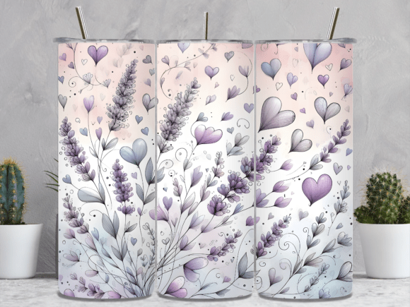 Purple Lavender Floral Heart Tumbler Wraps: A Stylish Graphic Design Asset for Crafters