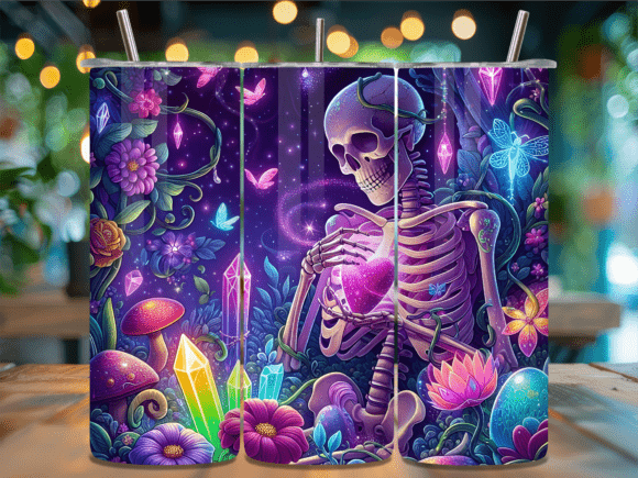Purple Magic Skeleton Valentine Tumbler: A Festive Graphic Design Asset for Local Businesses