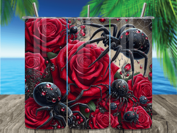 Red Rose Dark Spider Floral Tumbler Wrap for Branding and Packaging