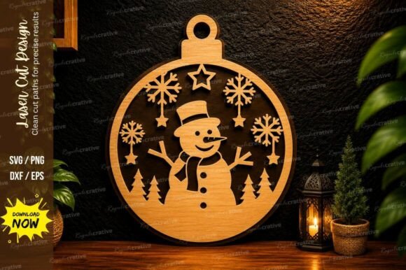 Snowman Christmas Ornament Laser Cut SVG for Wall Decor and Seasonal Web Content