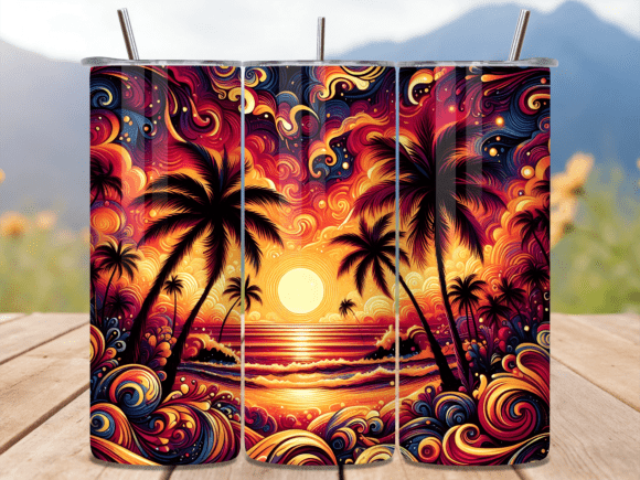 Tropical Palm Sunset Tumbler Wrap Design: A Vibrant Branding Asset for Creative Entrepreneurs