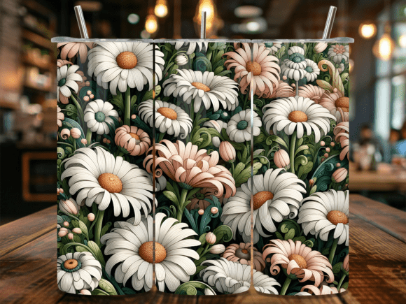 Vintage White Daisy Tumbler Wrap: A Timeless Graphic Design Asset for Branding
